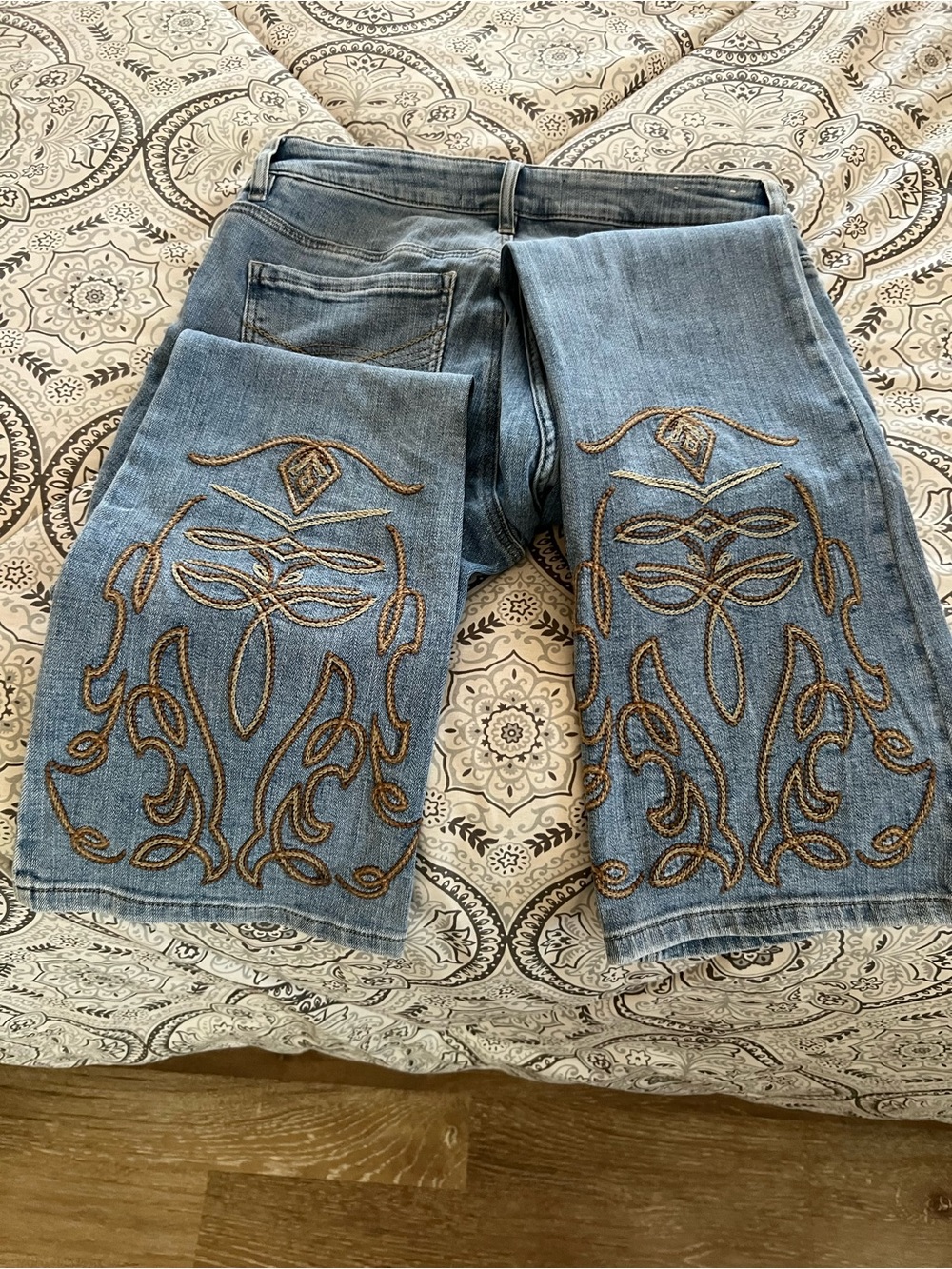 Idyllwind Light Blue Flare Jeans with Brown Embroidered Detail